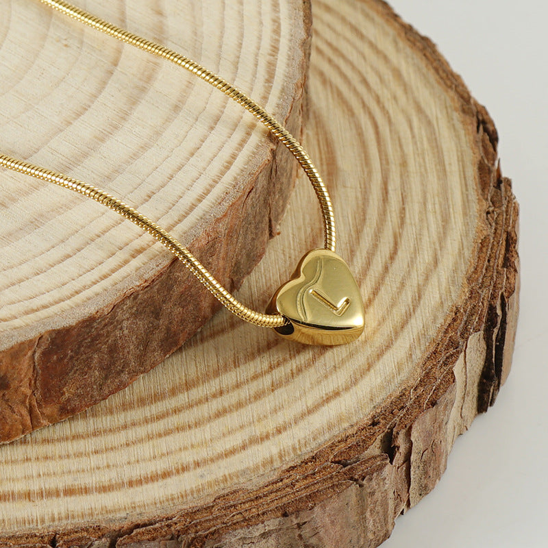Elegant Heart & Number Stainless Steel Titanium Necklace - Unisex Vintage Snake Chain