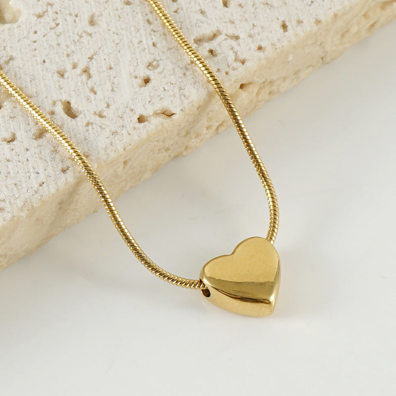 Elegant Heart & Number Stainless Steel Titanium Necklace - Unisex Vintage Snake Chain