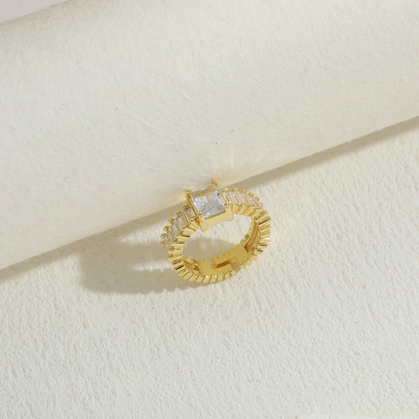 Elegant Geometric Zircon Square 14K Gold Plated Open Ring
