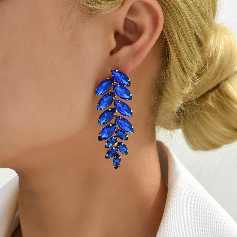 Elegant Leaf Crystal Inlay Copper Alloy Drop Earrings for Women