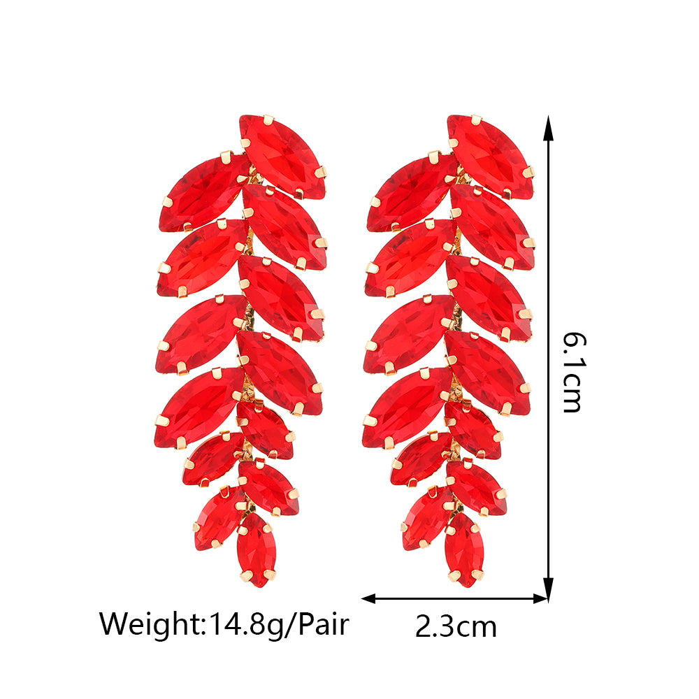 Elegant Leaf Crystal Inlay Copper Alloy Drop Earrings for Women