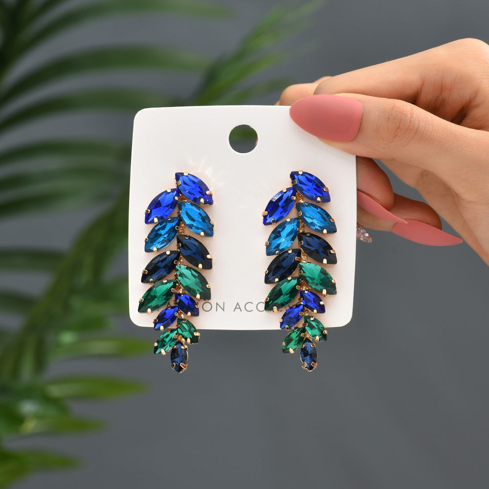 Elegant Leaf Crystal Inlay Copper Alloy Drop Earrings for Women