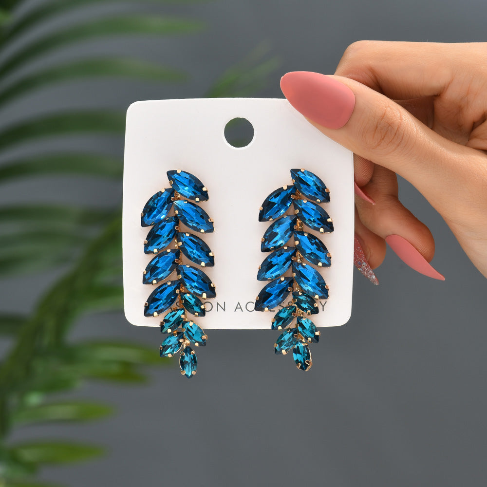 Elegant Leaf Crystal Inlay Copper Alloy Drop Earrings for Women
