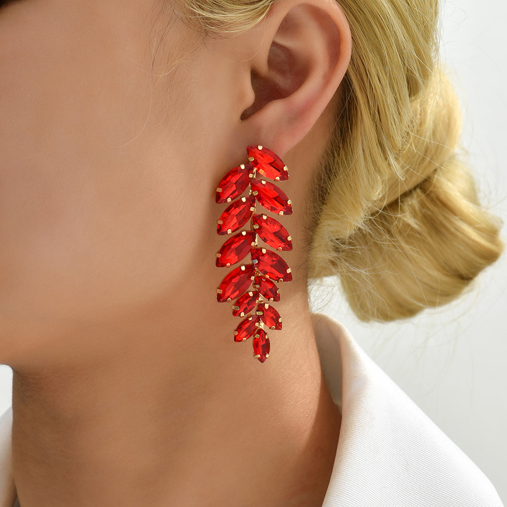 Elegant Leaf Crystal Inlay Copper Alloy Drop Earrings for Women