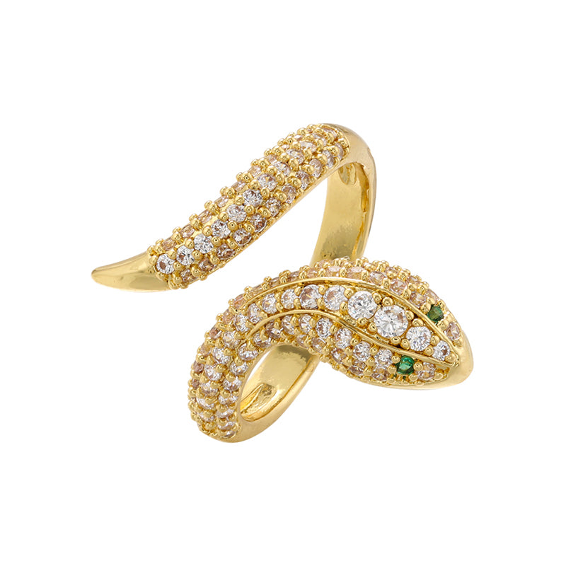 Elegant Luxurious Snake Butterfly Zircon 18K Gold Plated Adjustable Open Rings