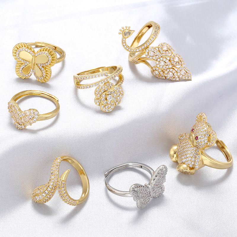 Elegant Luxurious Snake Butterfly Zircon 18K Gold Plated Adjustable Open Rings