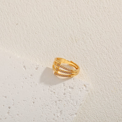 Elegant Geometric Tiger Eye Zircon 14K Gold Plated Copper Ring