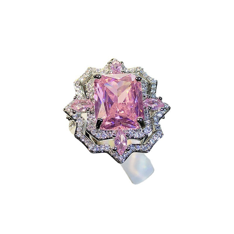 Elegant Luxurious Square Brass Inlay High Carbon Diamond Adjustable Ring