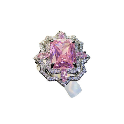 Elegant Luxurious Square Brass Inlay High Carbon Diamond Adjustable Ring