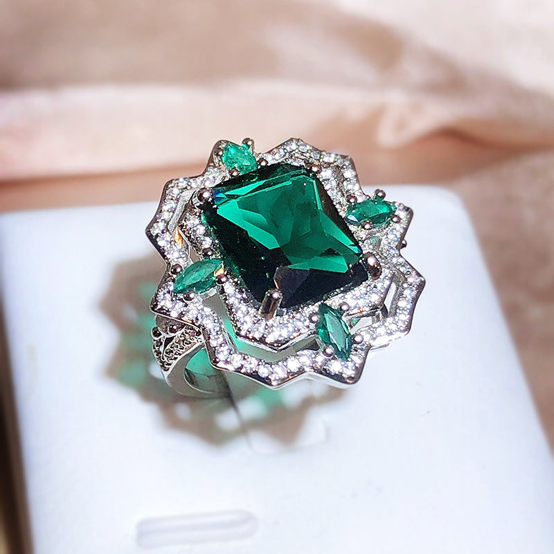 Elegant Luxurious Square Brass Inlay High Carbon Diamond Adjustable Ring
