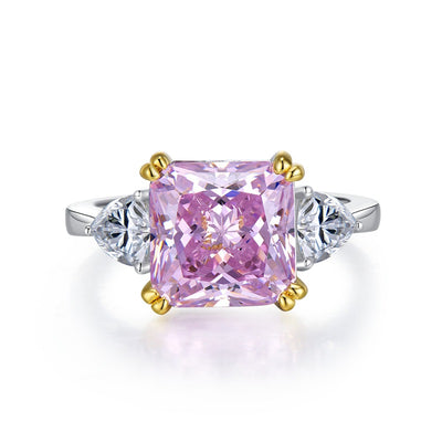 Elegant Square Sterling Silver 5 Carat Cushion Cut Yellow Pink Simulated Diamond Ring
