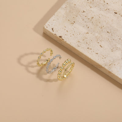 Elegant Minimalist 14K Gold Plated Copper Zircon Beaded Open Ring