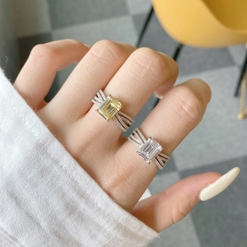 Elegant Rectangular Yellow Zircon Sterling Silver Ring