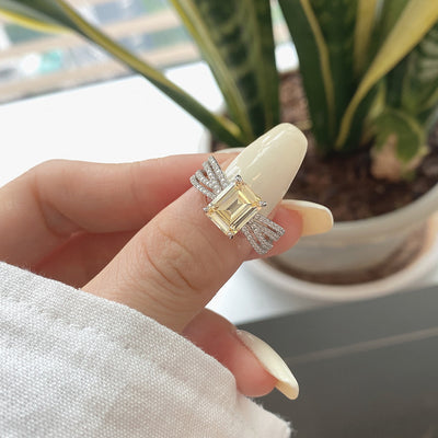 Elegant Rectangular Yellow Zircon Sterling Silver Ring