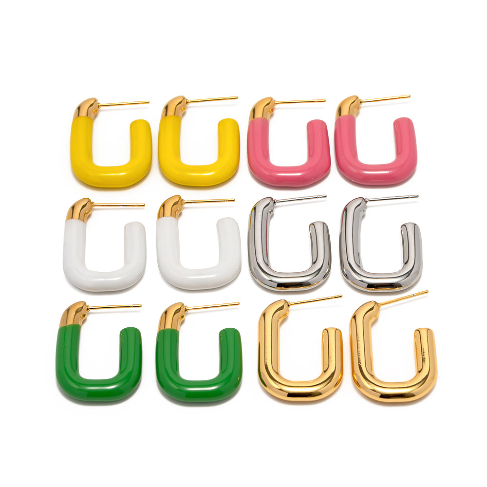 Elegant Geometric Stainless Steel U-Shape Earrings - Colorful Macaron Finish