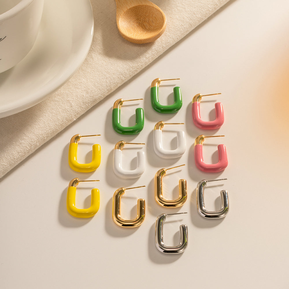 Elegant Geometric Stainless Steel U-Shape Earrings - Colorful Macaron Finish