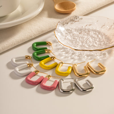 Elegant Geometric Stainless Steel U-Shape Earrings - Colorful Macaron Finish