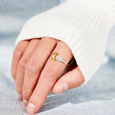 Elegant Moon and Star S925 Sterling Silver Open Ring with Inlay Gemstones