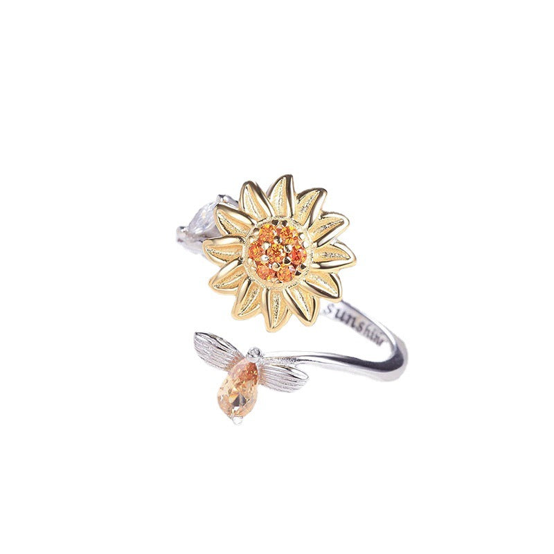Elegant Sunflower Rhinestone Inlay Women's Rotating Ring - Romantic Gift