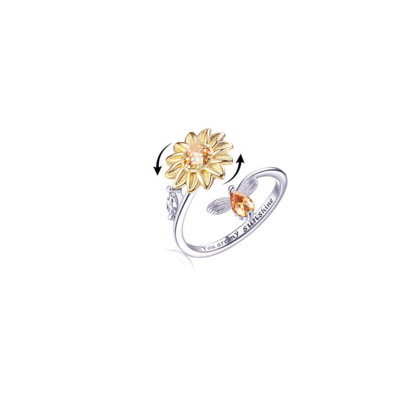Elegant Sunflower Rhinestone Inlay Women's Rotating Ring - Romantic Gift