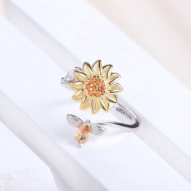 Elegant Sunflower Rhinestone Inlay Women's Rotating Ring - Romantic Gift