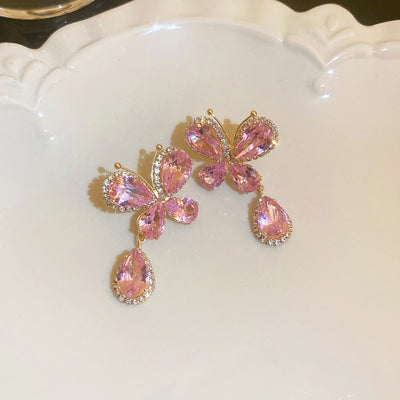 Elegant Rhinestone Inlay Flower and Bow Knot Drop Earrings for Women