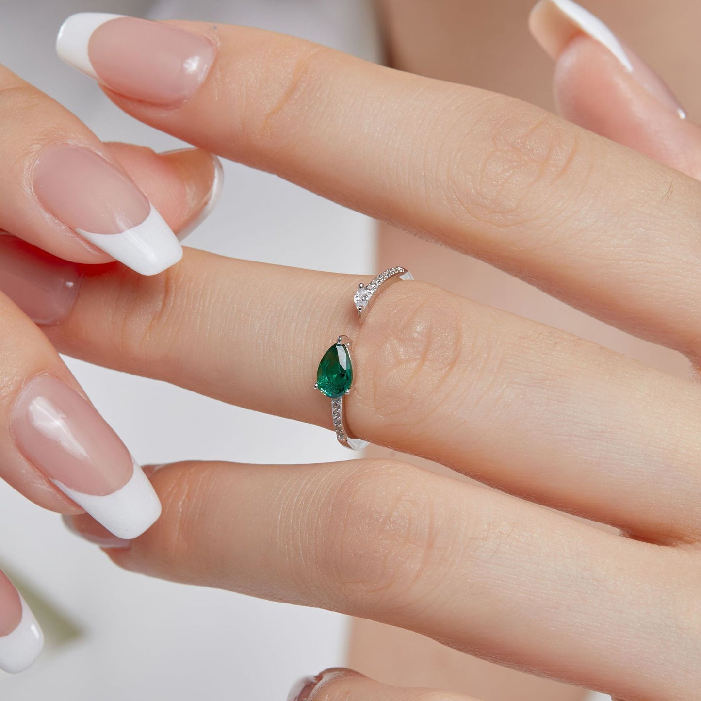 Elegant Multicolor Zircon Adjustable Sterling Silver Open Ring