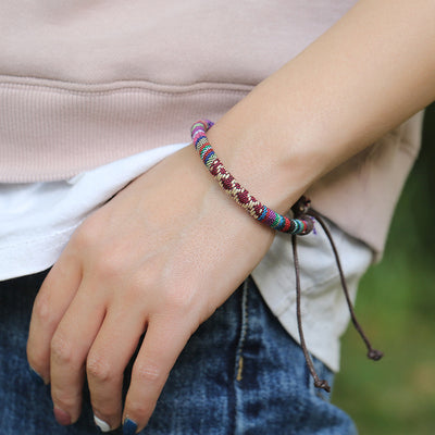 Ethnic Braided Colorful Adjustable Bracelet Set for Women and Men