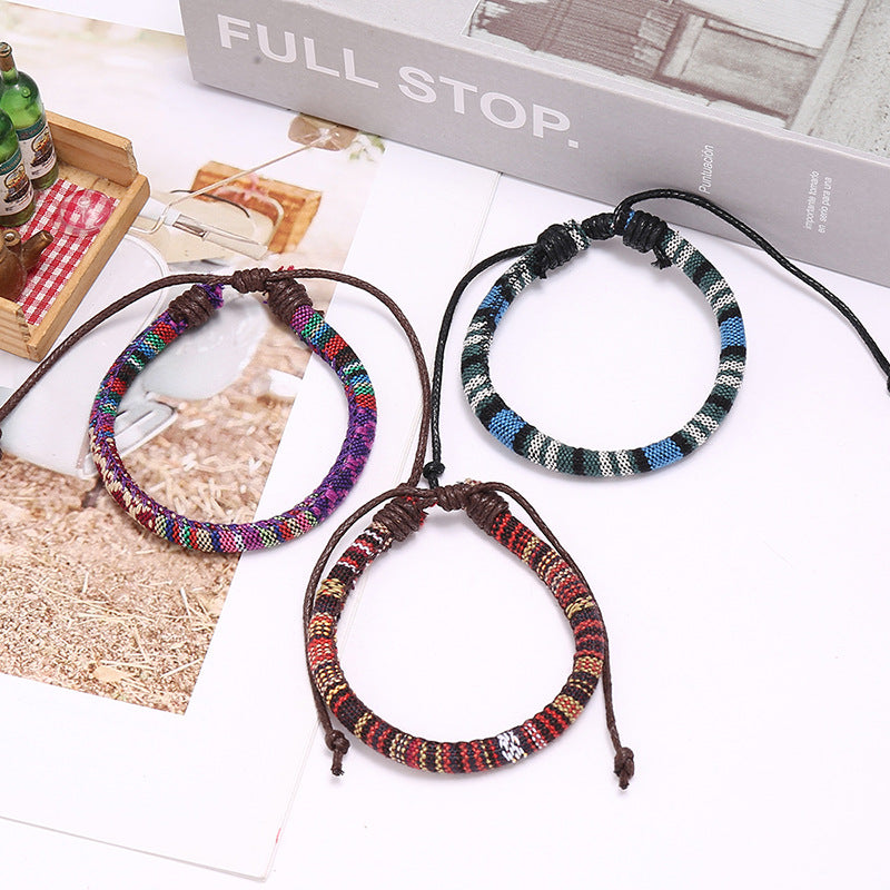 Ethnic Braided Colorful Adjustable Bracelet Set for Women and Men