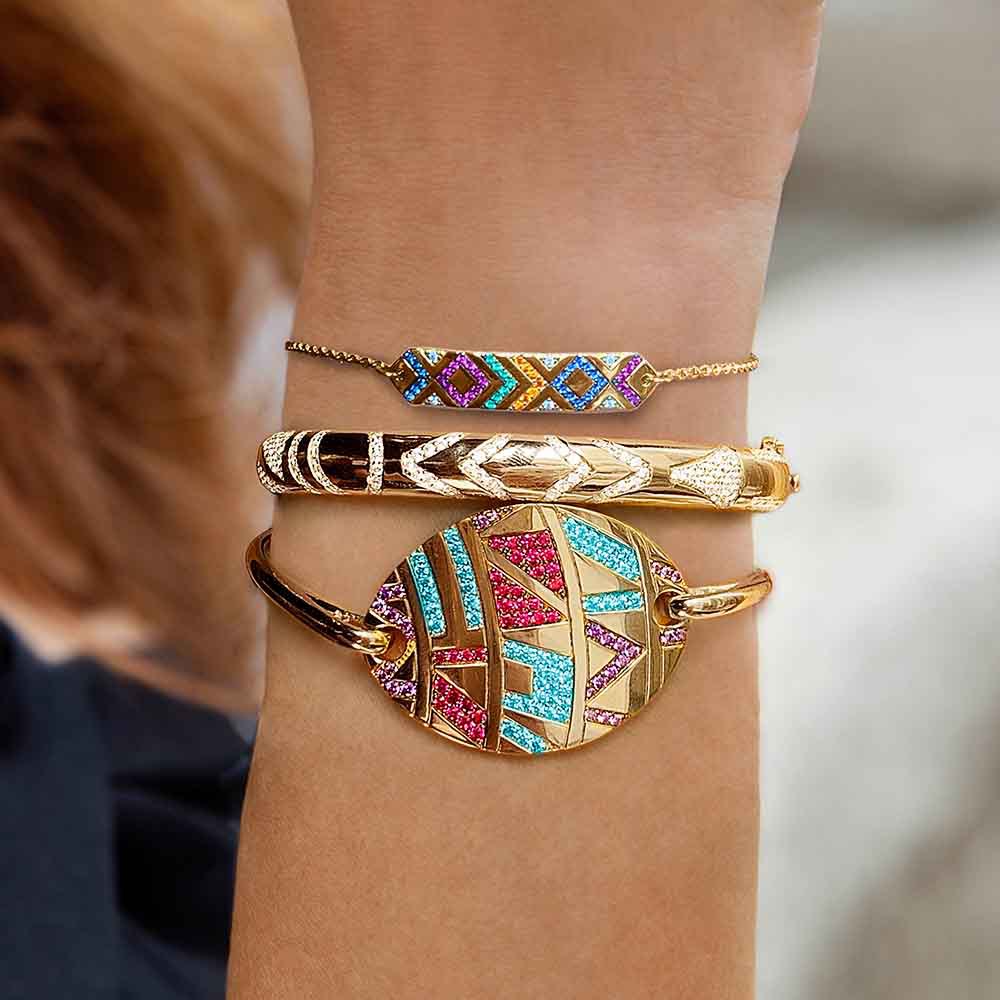 Ethnic Tribal Multicolor Gemstone Evil Eye Couple Bracelet