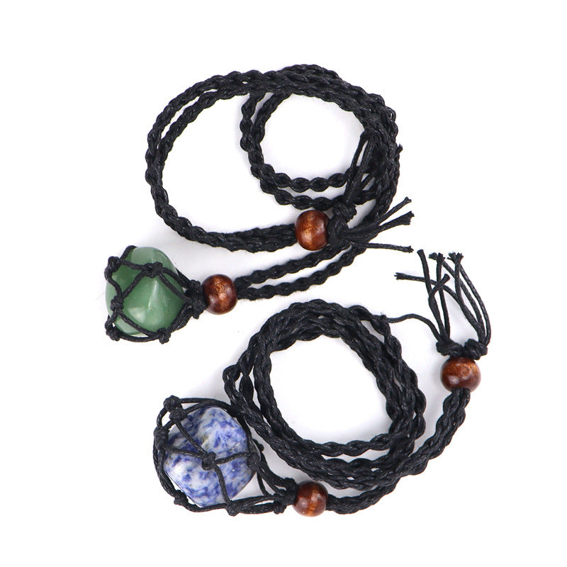 Ethnic Geometric Crystal Natural Stone Adjustable Pendant Necklace