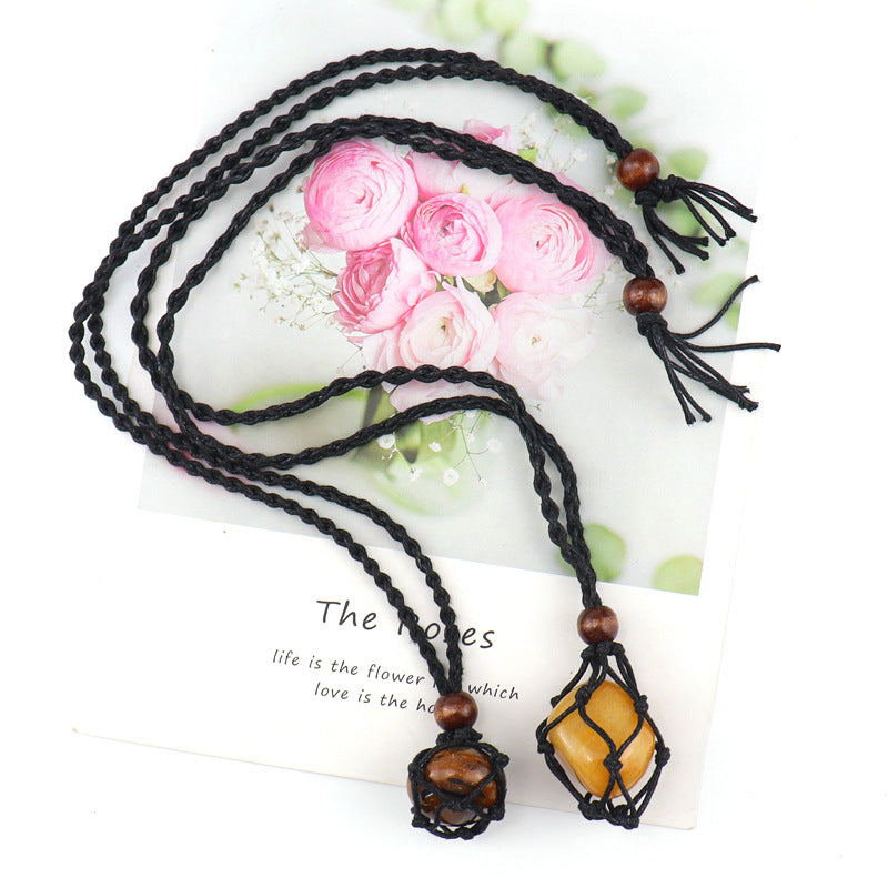 Ethnic Geometric Crystal Natural Stone Adjustable Pendant Necklace