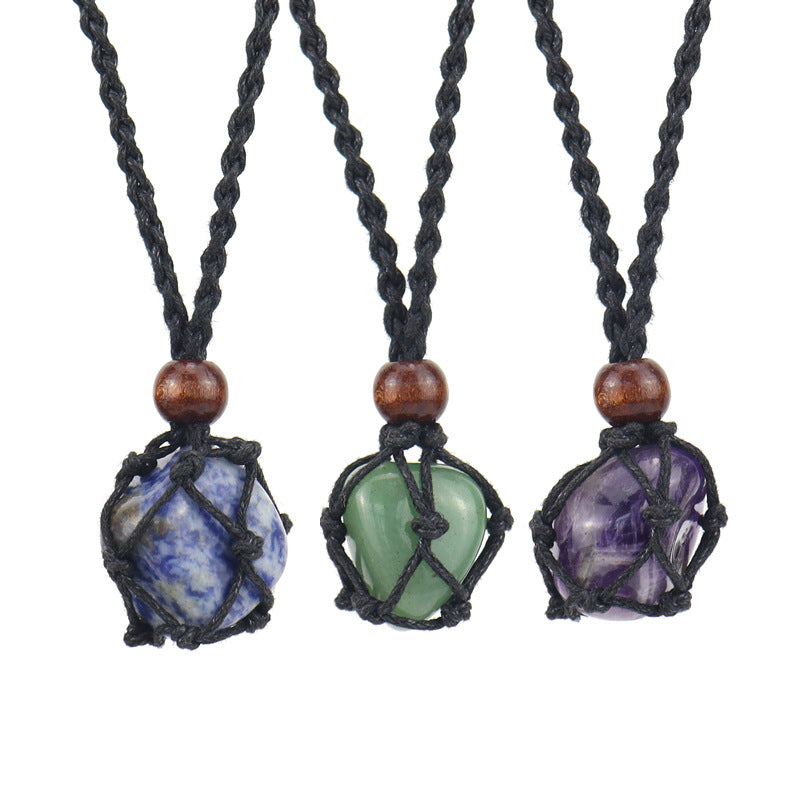 Ethnic Geometric Crystal Natural Stone Adjustable Pendant Necklace