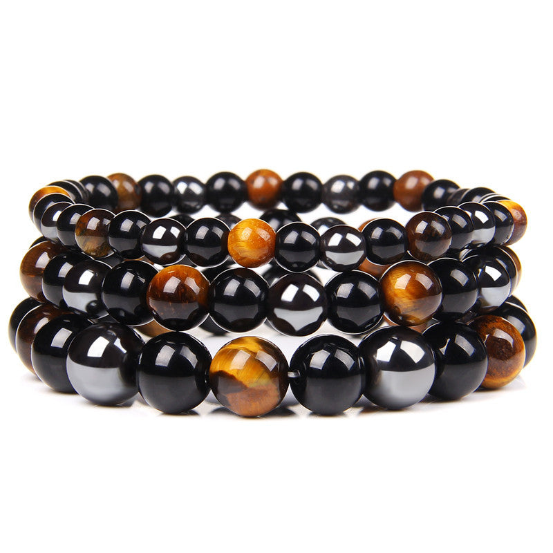 Ethnic Geometric Natural Stone Black Onyx Energy Beaded Unisex Bracelet 6/8/10mm