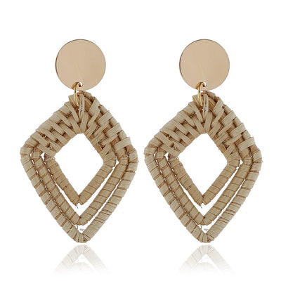 Ethnic Geometric Rattan Braided Women's Statement Earrings