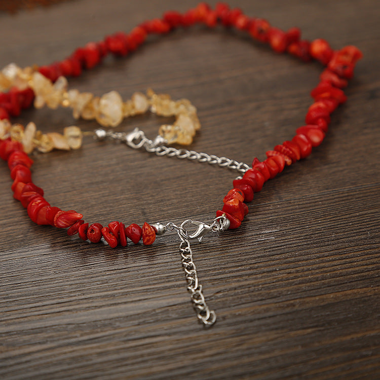Ethnic Geometric Resin Beaded Natural Stone Necklace Multicolor Handmade Design