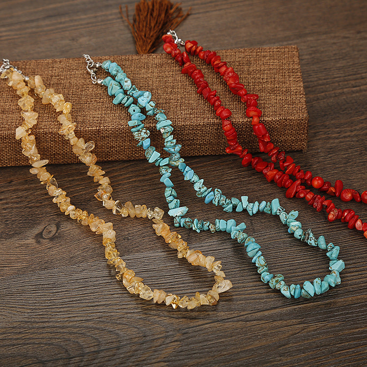 Ethnic Geometric Resin Beaded Natural Stone Necklace Multicolor Handmade Design