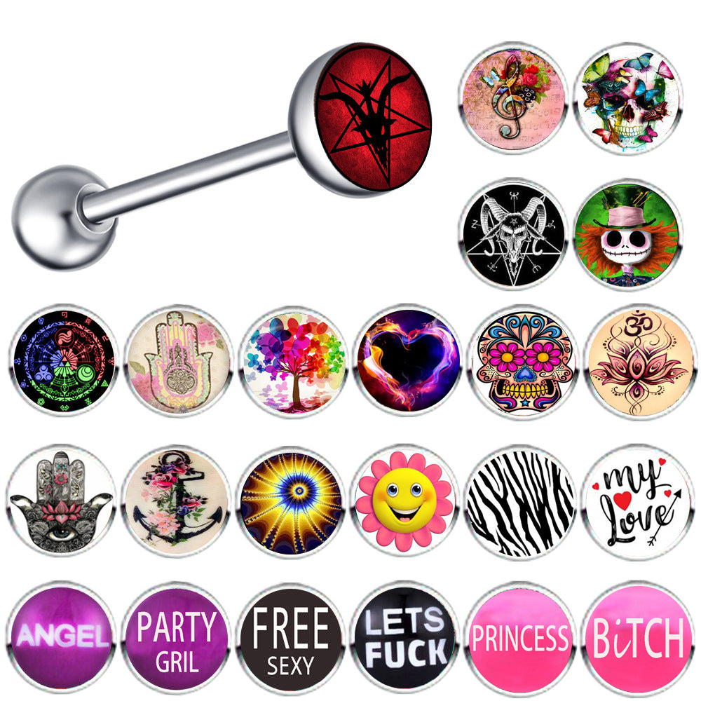Ethnic Insect Design Stainless Steel Enamel Tongue Barbell