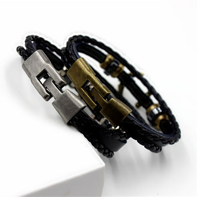 Ethnic Punk Vintage Leather Braided Anchor Layered Bracelets