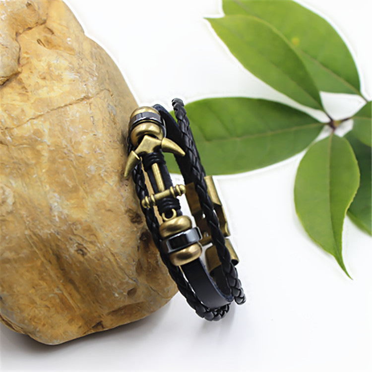 Ethnic Punk Vintage Leather Braided Anchor Layered Bracelets