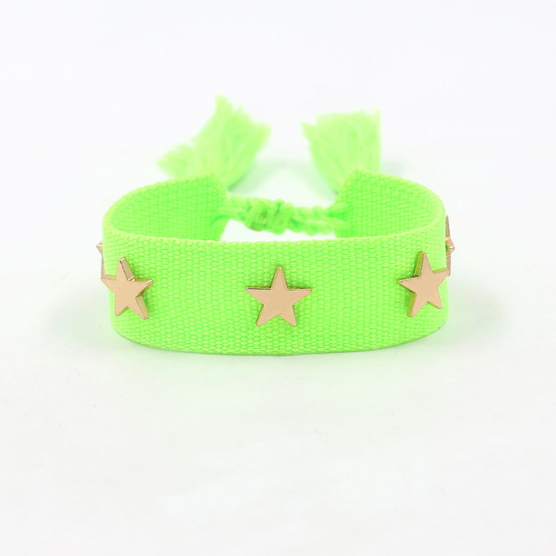 Ethnic Star Polyester Friendship Bracelets with Tassels and Multicolor Woven Bands