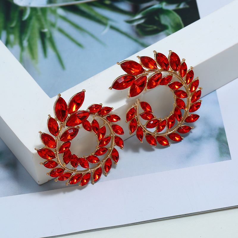 Ethnic Water Droplet Rhinestone Inlay Wheat Design Zirconia Earrings for Women