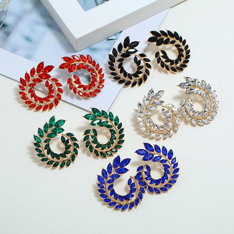 Ethnic Water Droplet Rhinestone Inlay Wheat Design Zirconia Earrings for Women