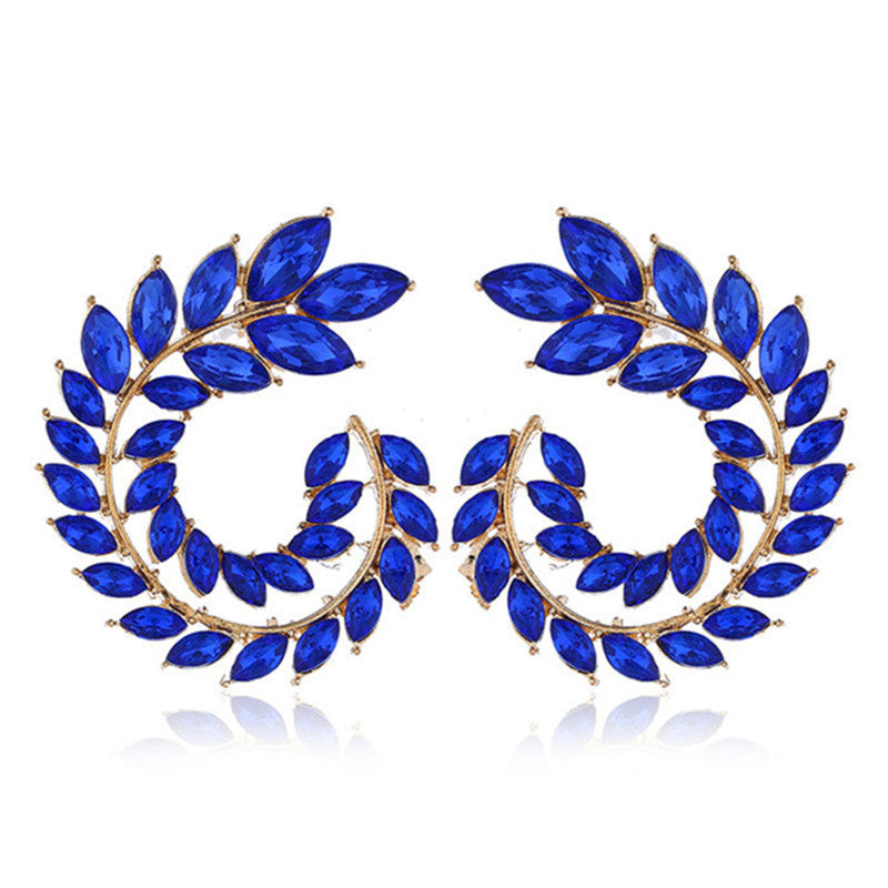 Ethnic Water Droplet Rhinestone Inlay Wheat Design Zirconia Earrings for Women