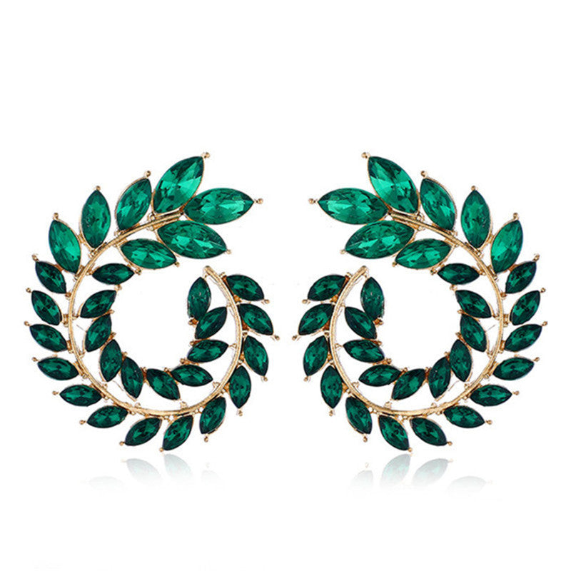 Ethnic Water Droplet Rhinestone Inlay Wheat Design Zirconia Earrings for Women