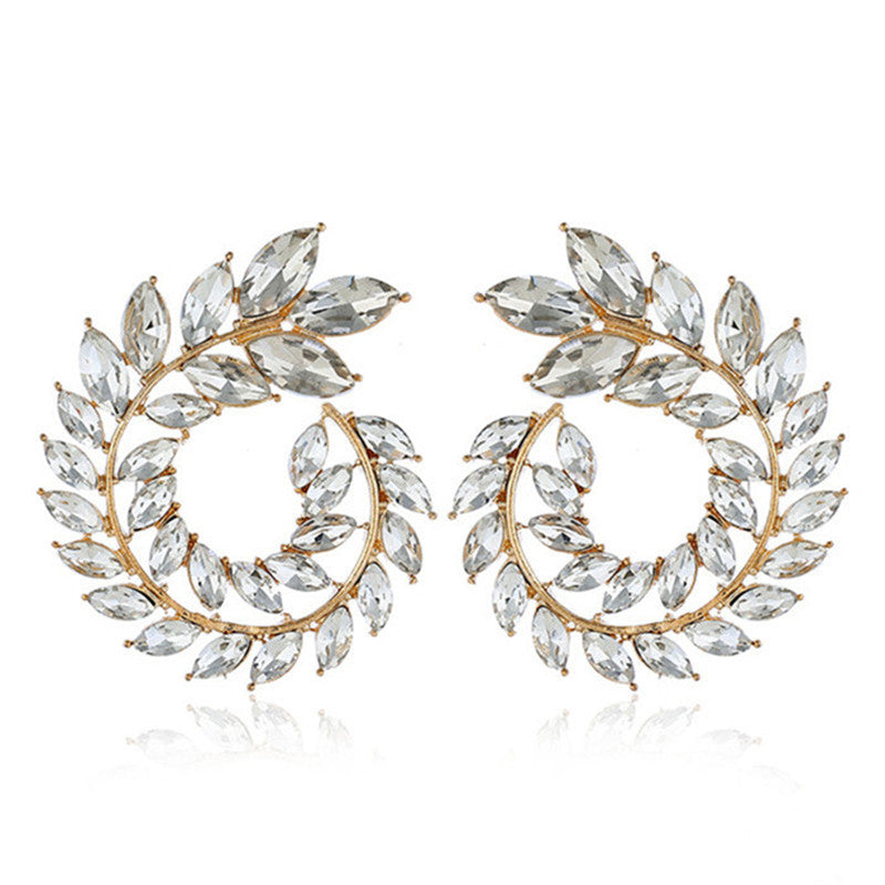 Ethnic Water Droplet Rhinestone Inlay Wheat Design Zirconia Earrings for Women