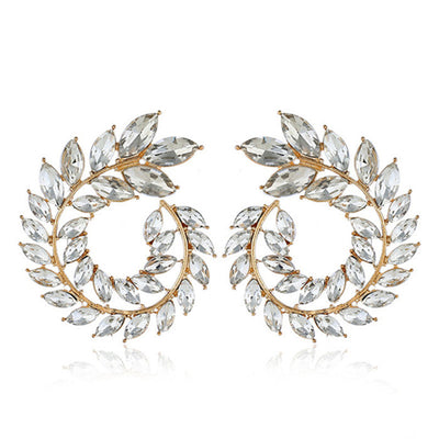 Ethnic Water Droplet Rhinestone Inlay Wheat Design Zirconia Earrings for Women