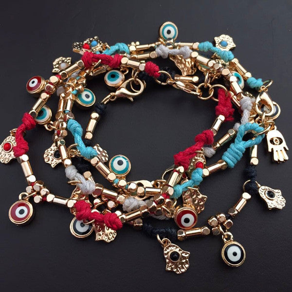 Ethnic Woven Turkish Evil Eye & Hamsa Hand Friendship Bracelet