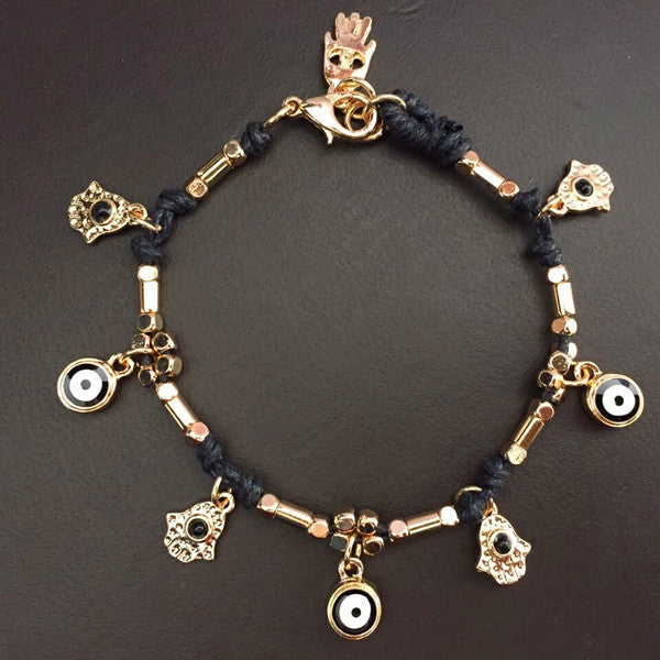 Ethnic Woven Turkish Evil Eye & Hamsa Hand Friendship Bracelet