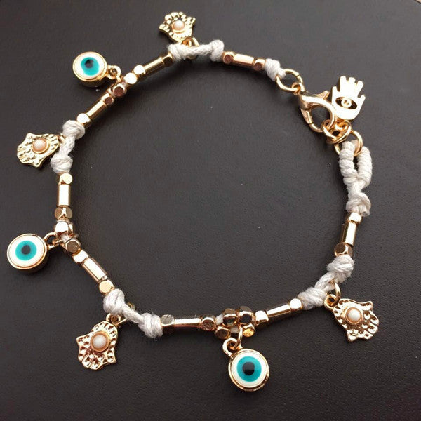 Ethnic Woven Turkish Evil Eye & Hamsa Hand Friendship Bracelet